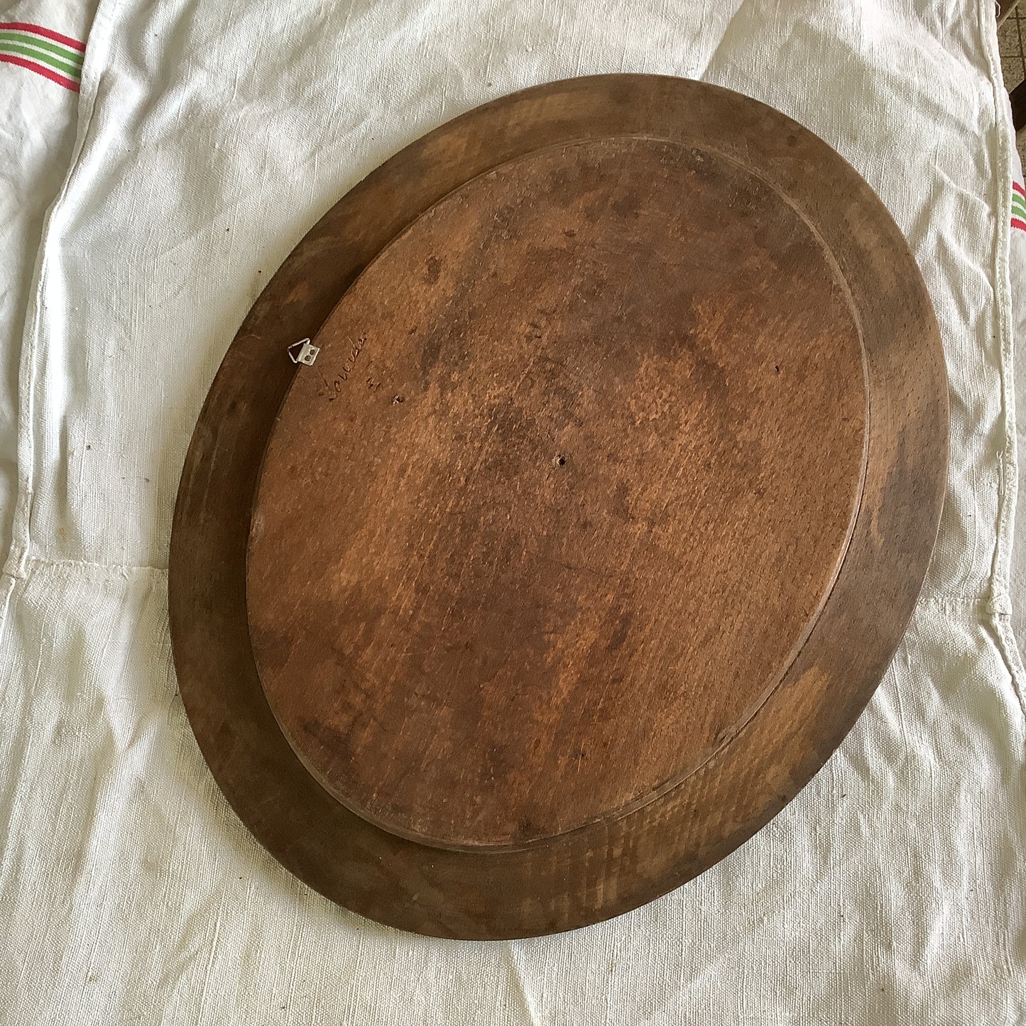 Vintage 1920s Large Oval Wood Bread Board Platter Made in France “Give Us this day our daily bread” in French