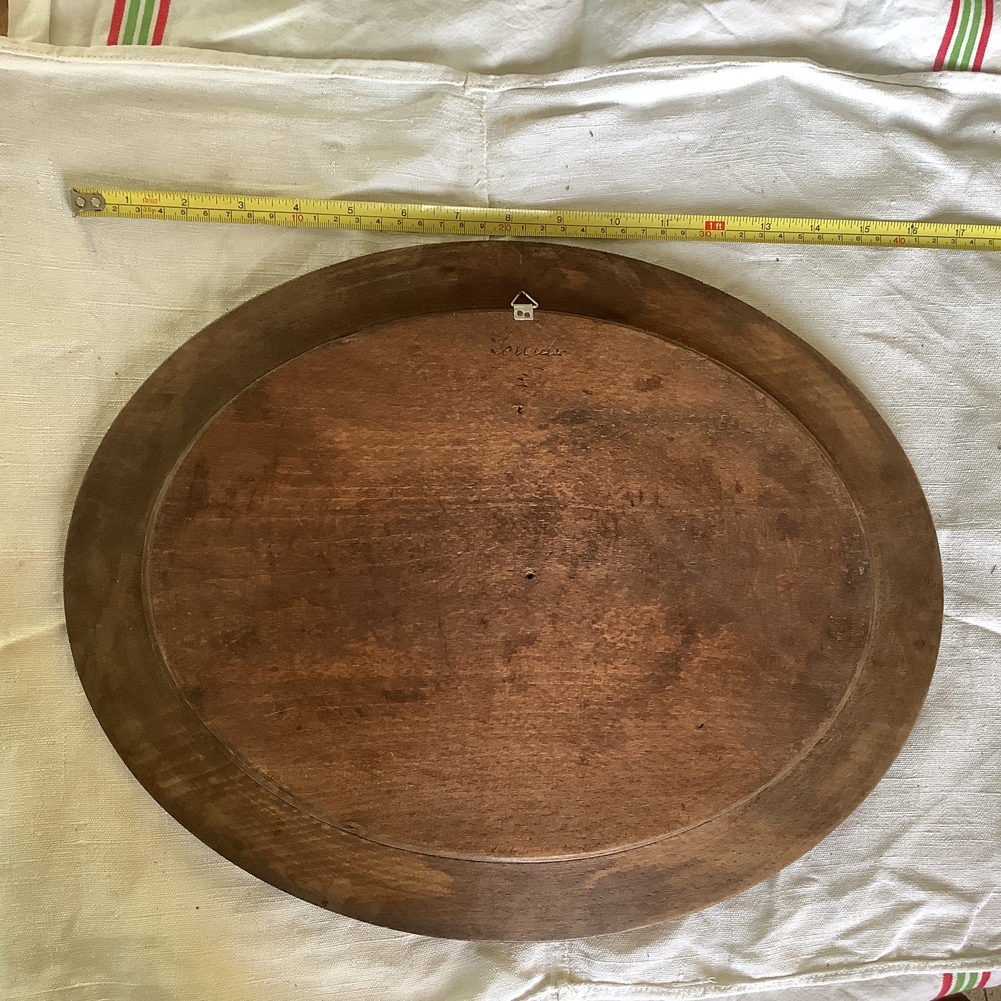 Vintage 1920s Large Oval Wood Bread Board Platter Made in France “Give Us this day our daily bread” in French