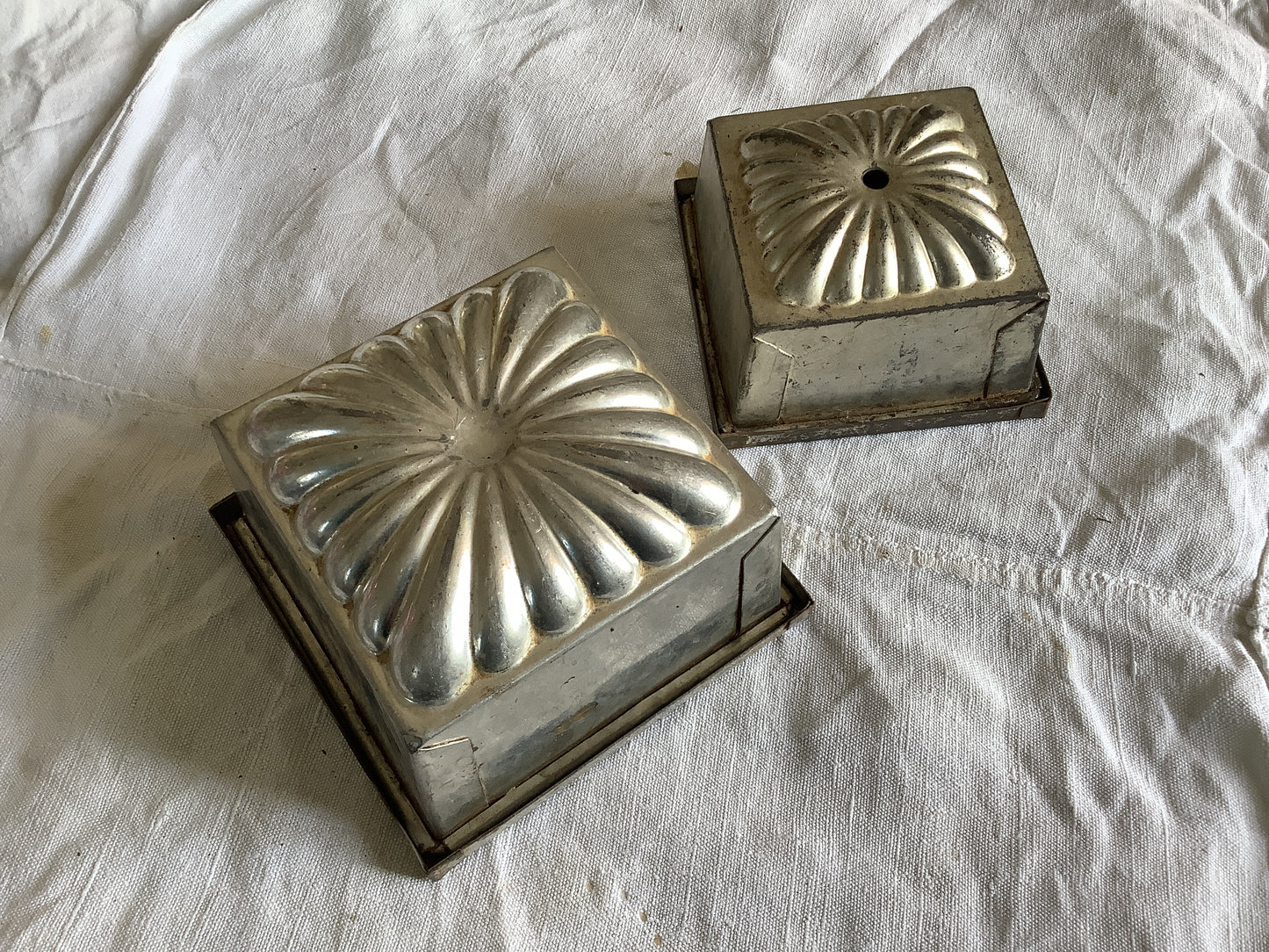 Set of Two ice cream molds / moulds, made in France 1900s with lids Matfer name on larger mould.