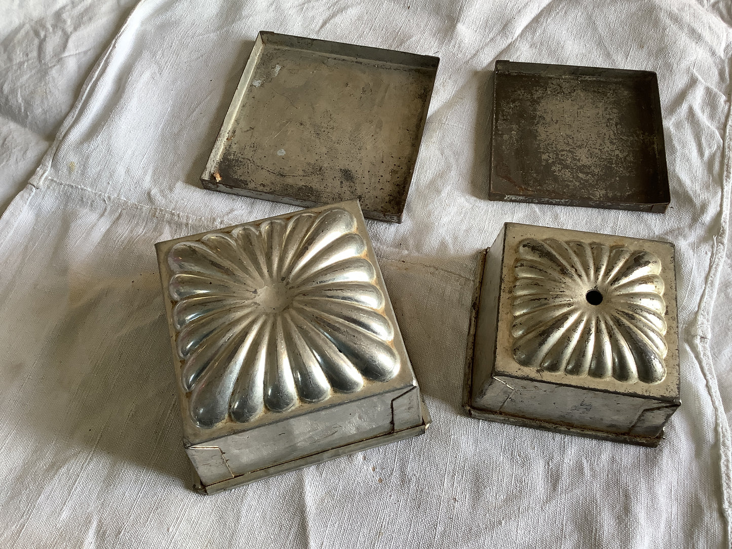 Set of Two ice cream molds / moulds, made in France 1900s with lids Matfer name on larger mould.