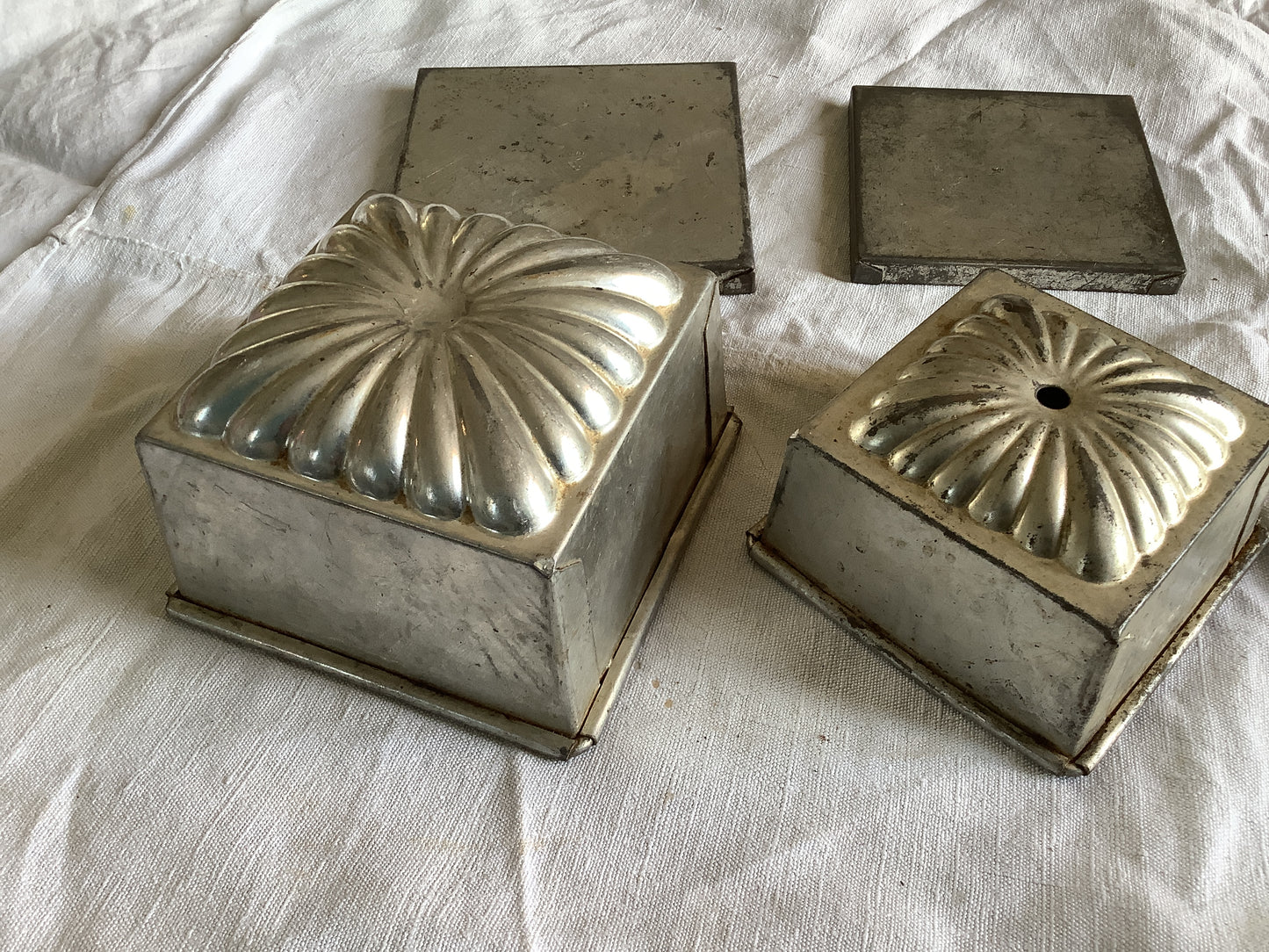 Set of Two ice cream molds / moulds, made in France 1900s with lids Matfer name on larger mould.