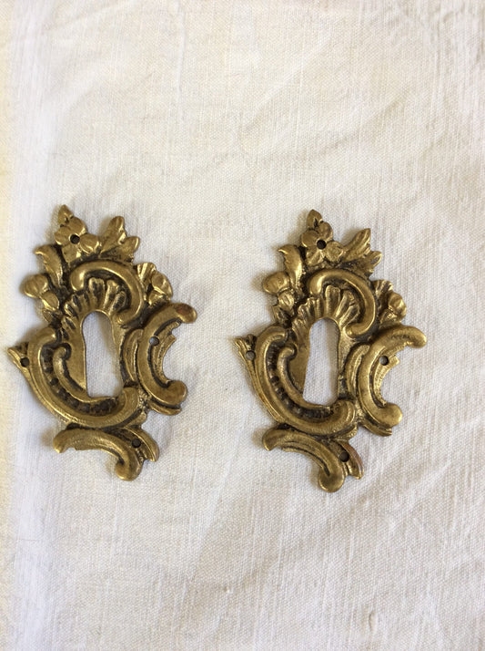 A set of Two matching Antique Brass Keyhole Cover made in France in the 1900s