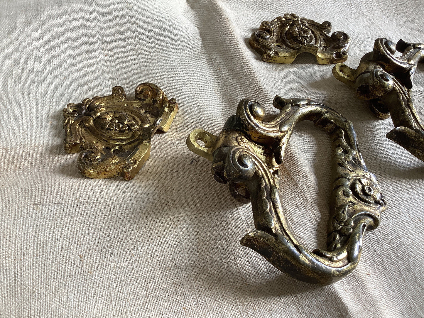 Antique Decorative Two matching Brass  Furniture Handles Ormolu Brass 1900s, made in France