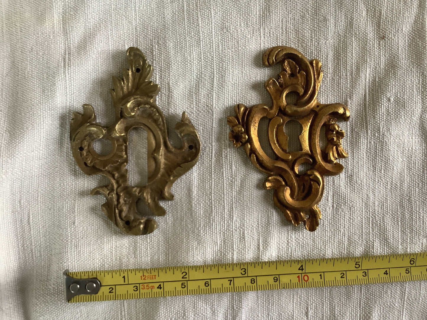 Vintage Antique 1900s  French Escutcheon Key Hole Keyhole Covers Brass 2 pieces