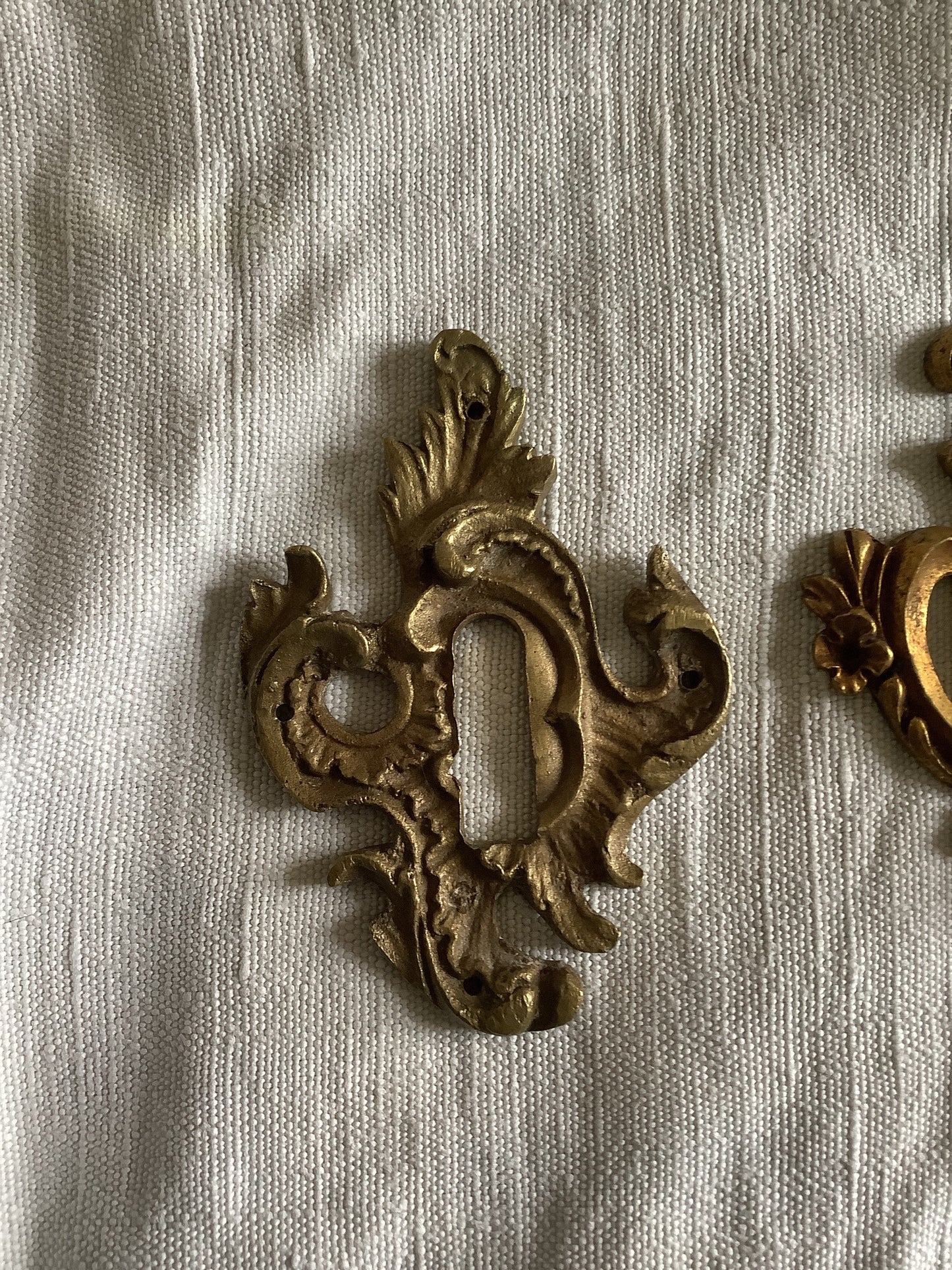 Vintage Antique 1900s  French Escutcheon Key Hole Keyhole Covers Brass 2 pieces