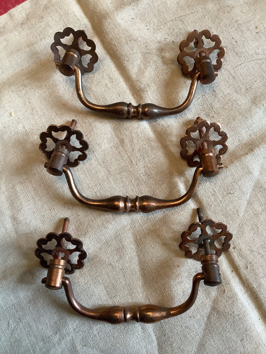 Antique Decorative Three matching Copper Furniture Handles Ormolu  1900s Made in France