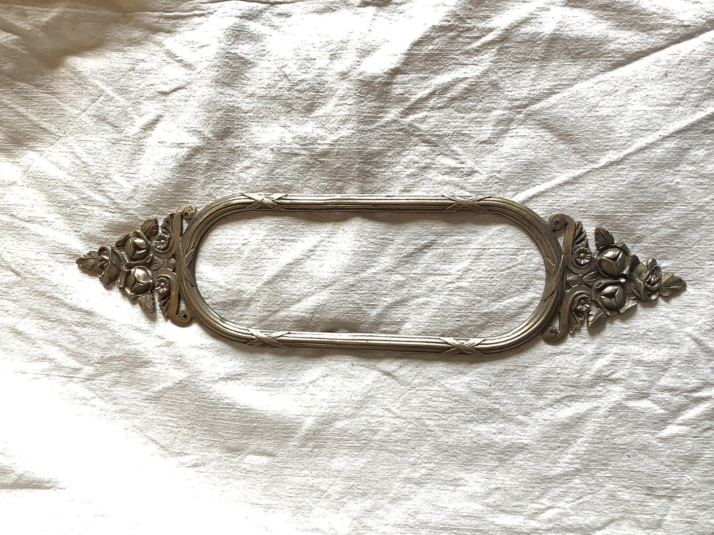 Antique French Pewter Decorative Classical Hardware / Mirror frame for Furniture 1900s One Piece made in France Roses