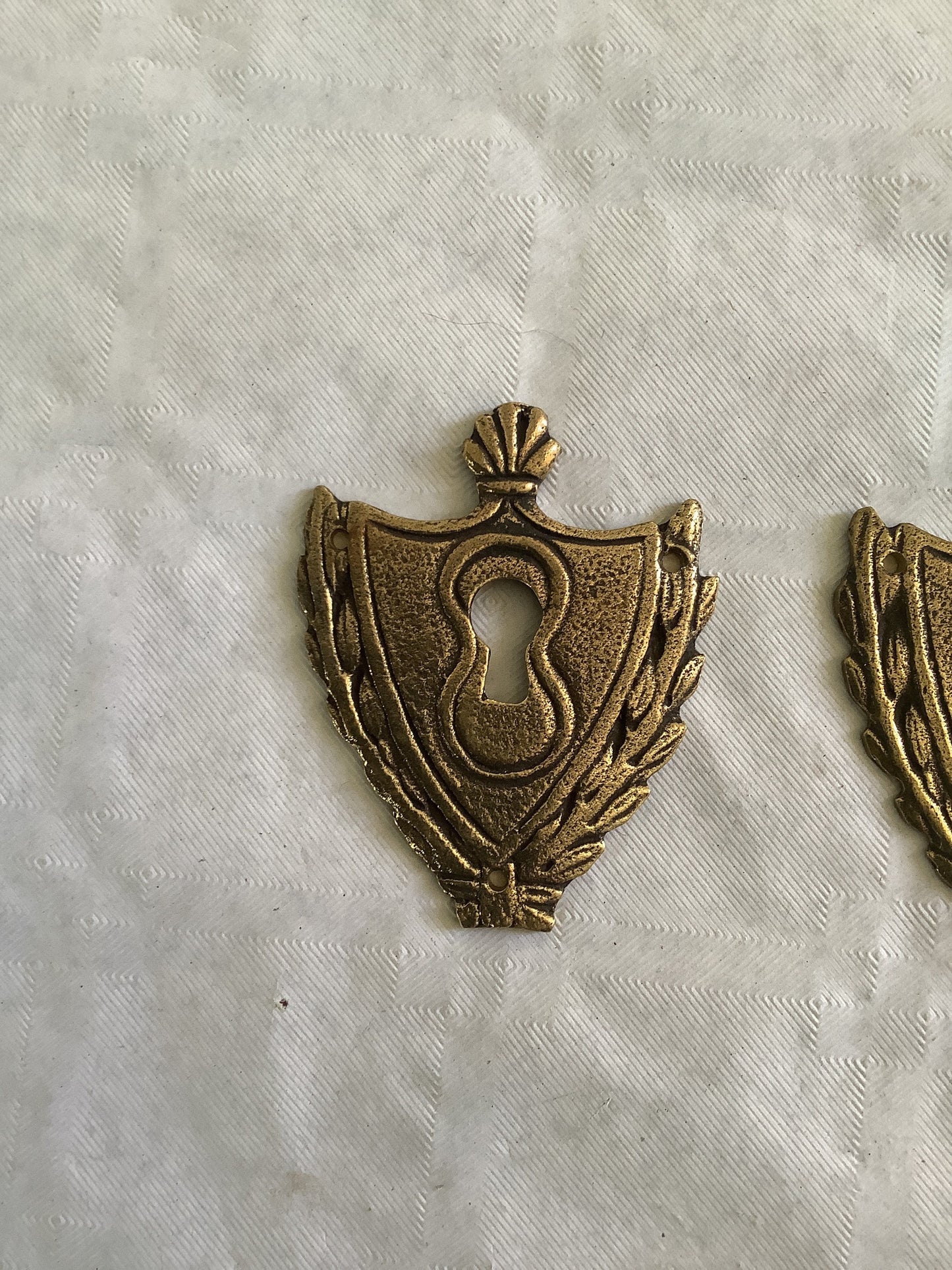 Two matching Antique Brass Keyhole Cover Escutcheon made in France in 1900s