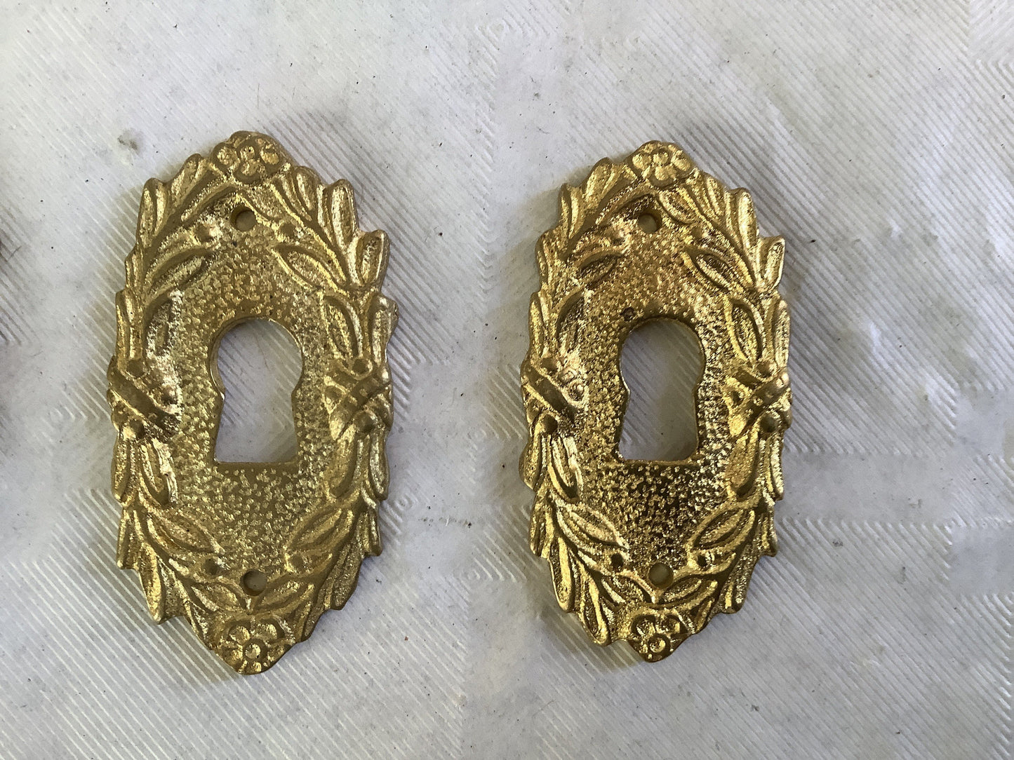 Set of three matching Antique Brass Keyhole Cover Escutcheon made in France in the 1900s elegant pieces