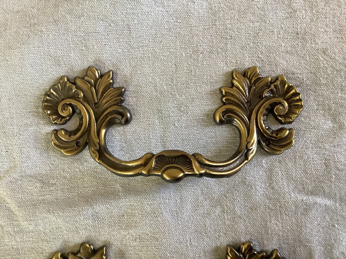 Antique Decorative Two matching Brass Furniture Handles Ormolu Brass 1950s, made in France