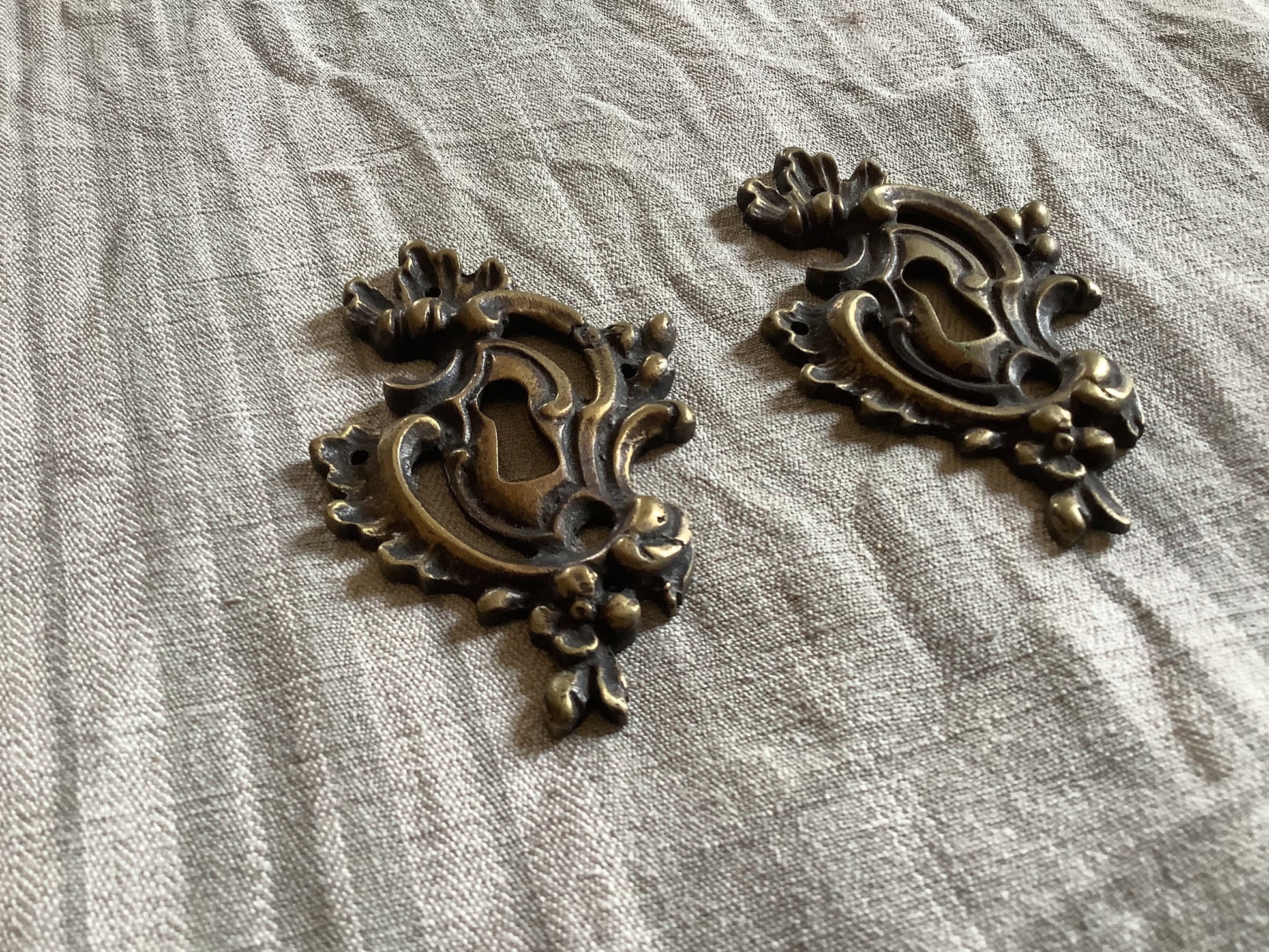 A set of Two matching Antique Brass Keyhole Cover made in France in the 1900s