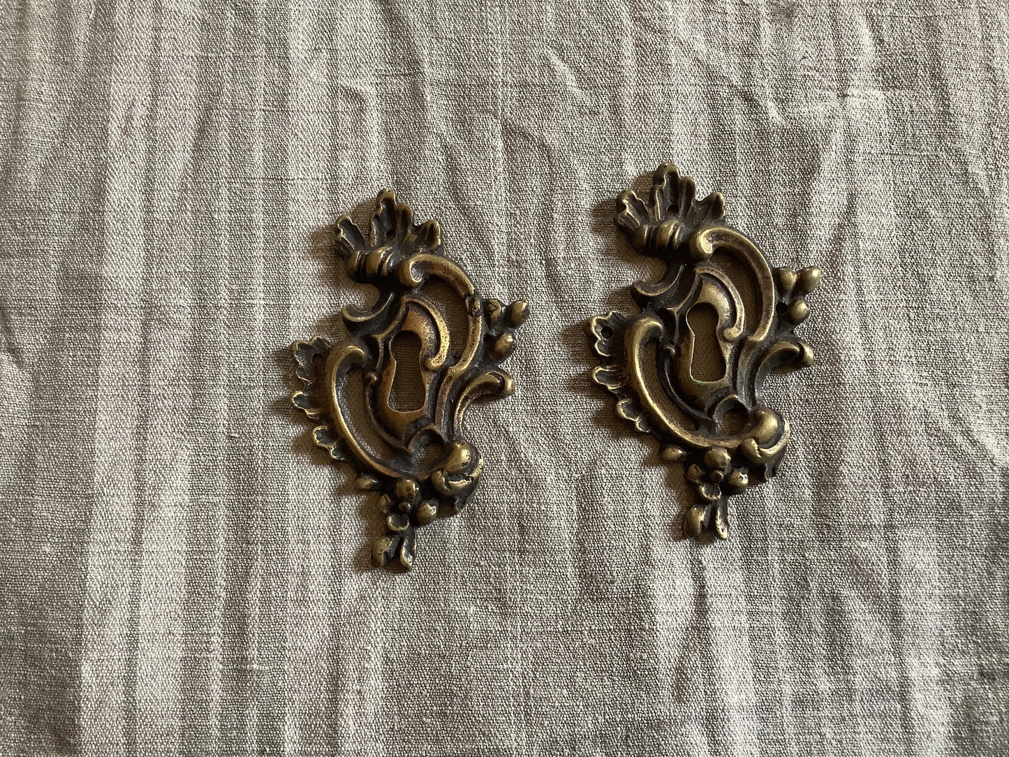 A set of Two matching Antique Brass Keyhole Cover made in France in the 1900s