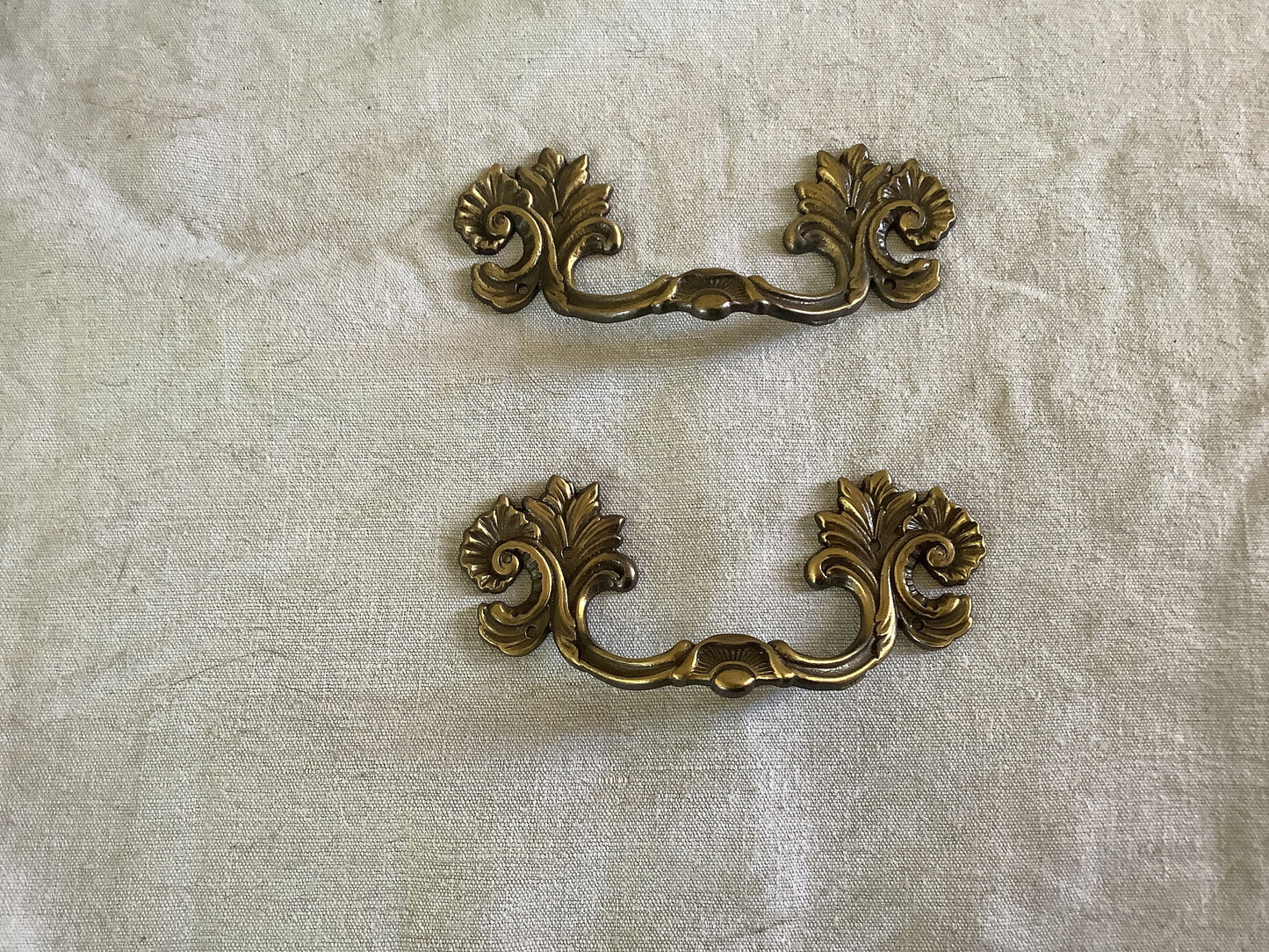 Antique Decorative Two matching Brass Furniture Handles Ormolu Brass 1950s, made in France