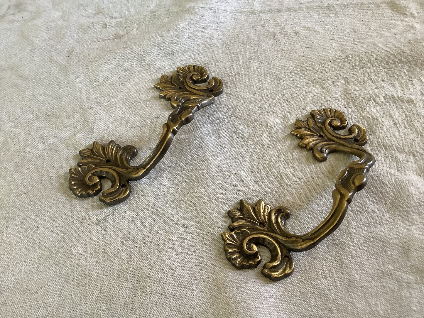 Antique Decorative Two matching Brass Furniture Handles Ormolu Brass 1950s, made in France