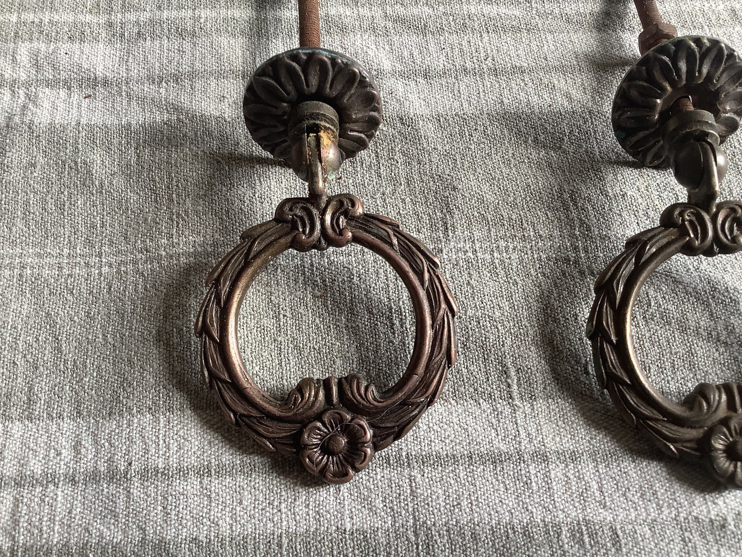 Antique Decorative Two matching circular Brass Furniture Handles Ormolu Brass 1920s, made in France