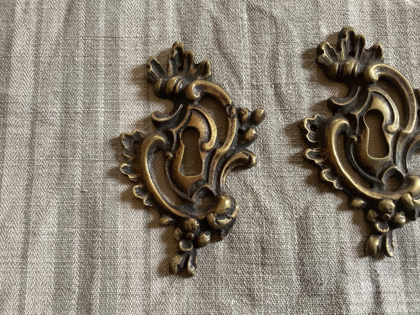 A set of Two matching Antique Brass Keyhole Cover made in France in the 1900s