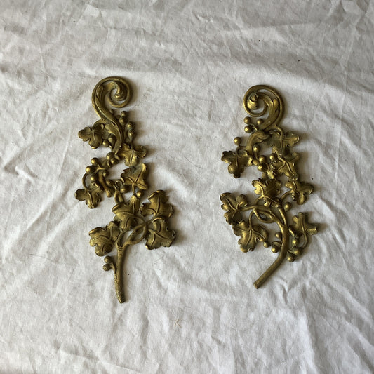 Antique French Ormolu Gilded Brass Berries and leaves Decorative Hardware Furniture 1900s Two  pieces made in France