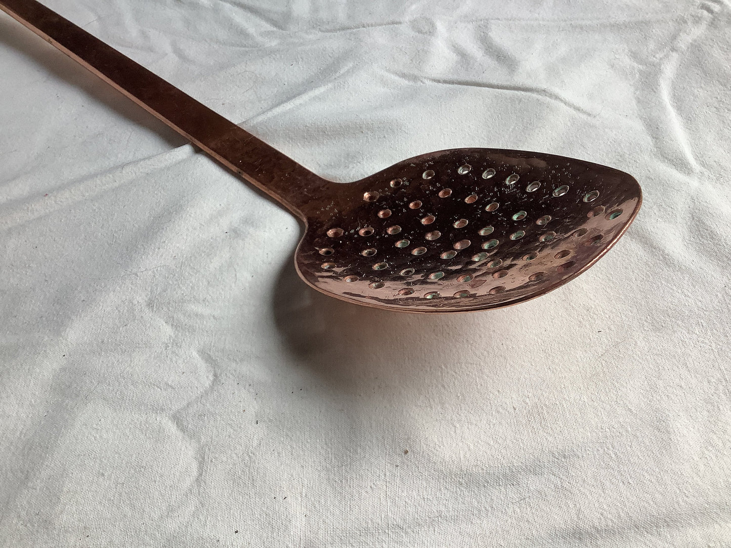 Antique Copper Skimmer Colander Handmade made in France Solid Copper weighs 860 grams