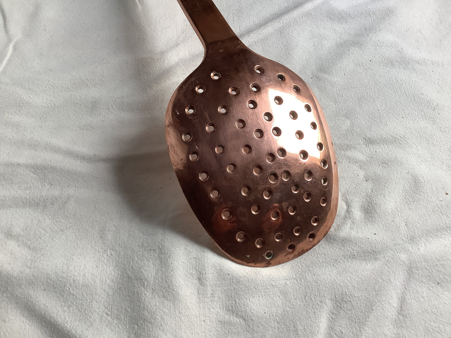 Antique Copper Skimmer Colander Handmade made in France Solid Copper weighs 860 grams