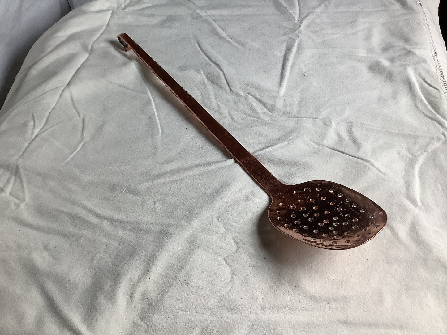 Antique Copper Skimmer Colander Handmade made in France Solid Copper weighs 860 grams