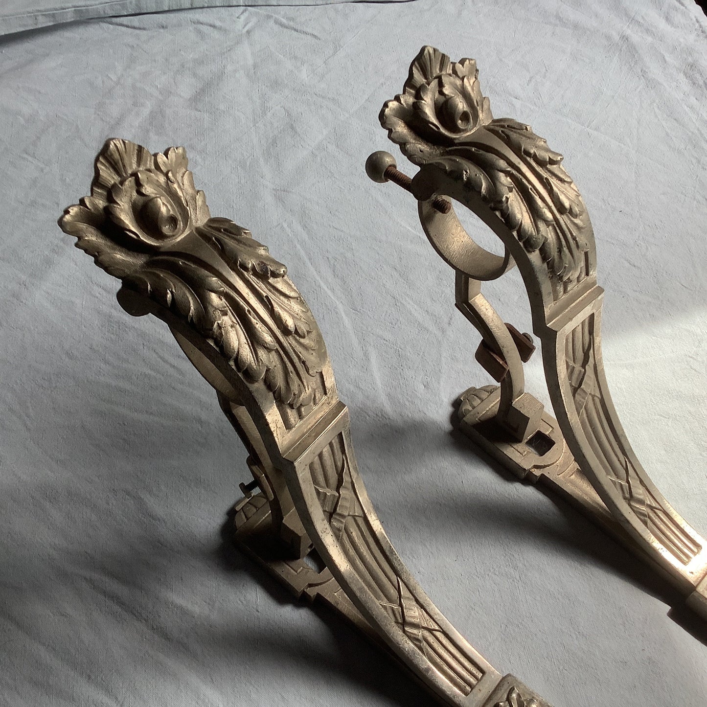 1900s Antique Chateau Sized one pair/ two pieces French Silver Curtain Pole holders 1900s Made in France