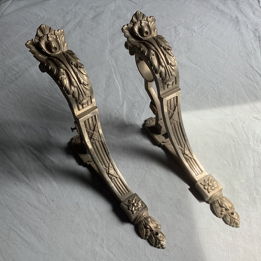 1900s Antique Chateau Sized one pair/ two pieces French Silver Curtain Pole holders 1900s Made in France