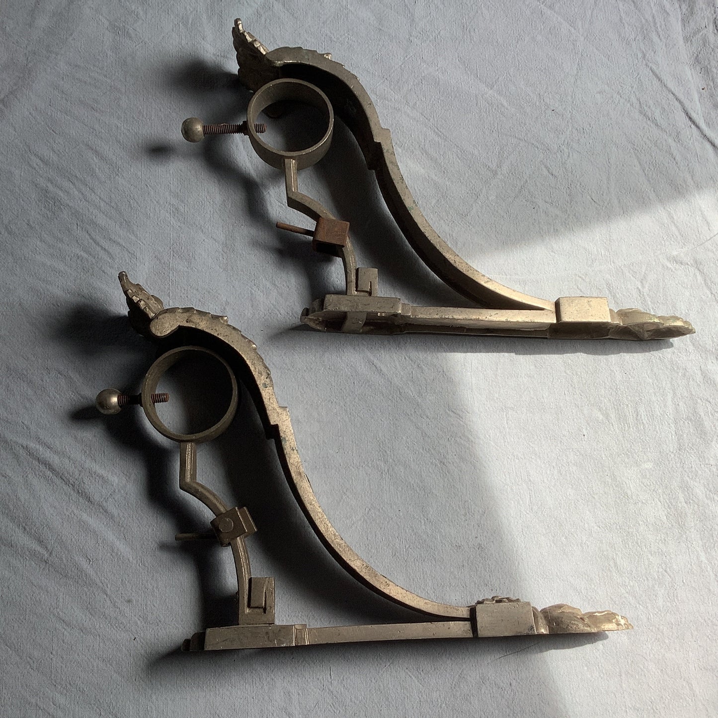 1900s Antique Chateau Sized one pair/ two pieces French Silver Curtain Pole holders 1900s Made in France