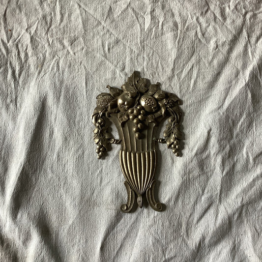 Antique French Silver Pewter Decorative Classical Hardware for Furniture 1900s One Piece made in France Classical vase with fruit