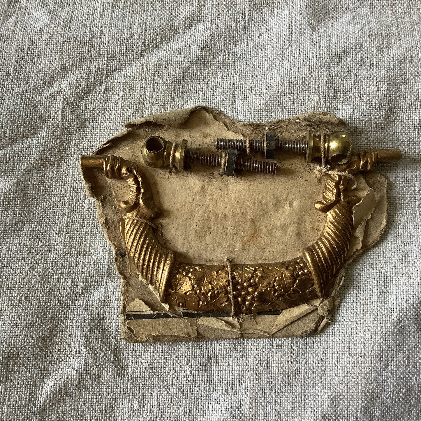 Antique Decorative One Furniture Handle Ormolu Brass 1920s Old Shop Stock, Never been used, on card.