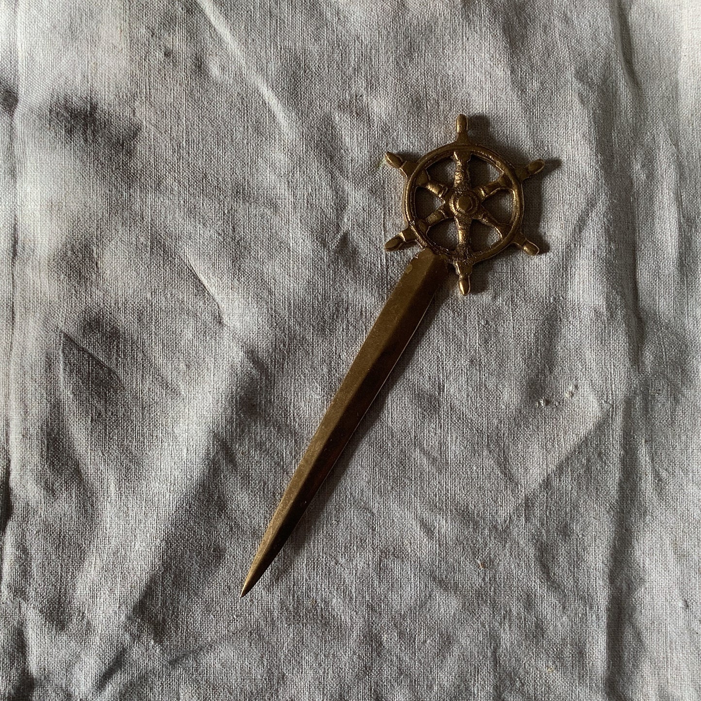 Vintage Antique 1930s Bronze Letter Opener Nautical Sailing Boat Wheel made in France