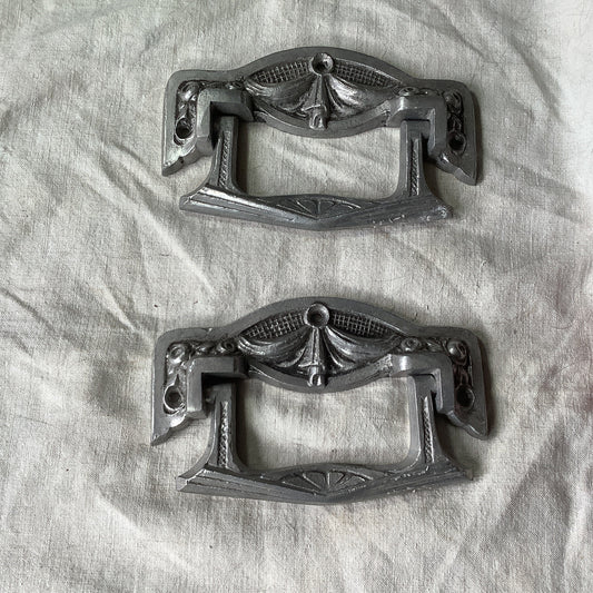 Vintage Shop Stock Coffin Handles or Casket Handels 1940s Two Pieces One Pair Aluminum Gothic Steampunk