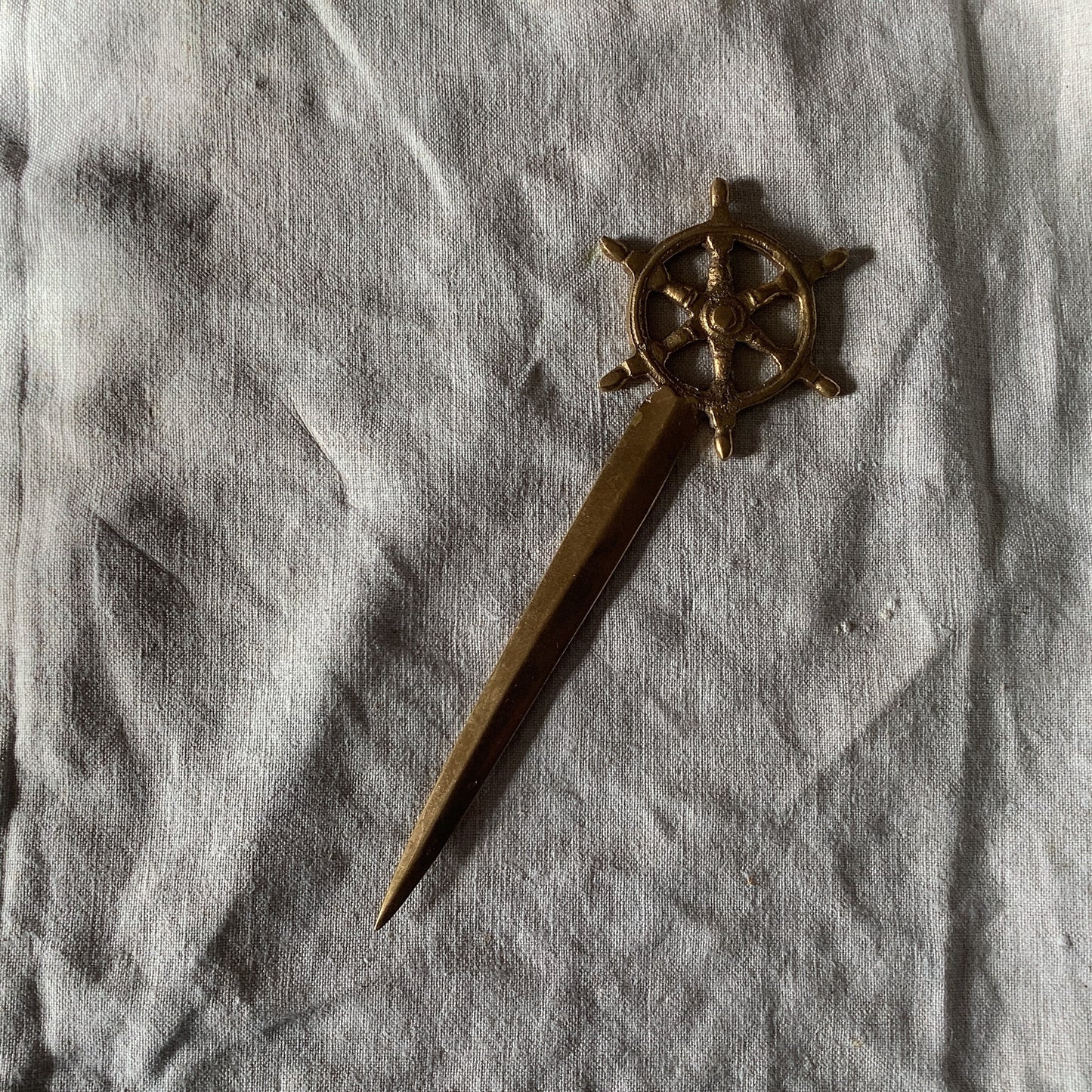 Vintage Antique 1930s Bronze Letter Opener Nautical Boat Wheel made in France