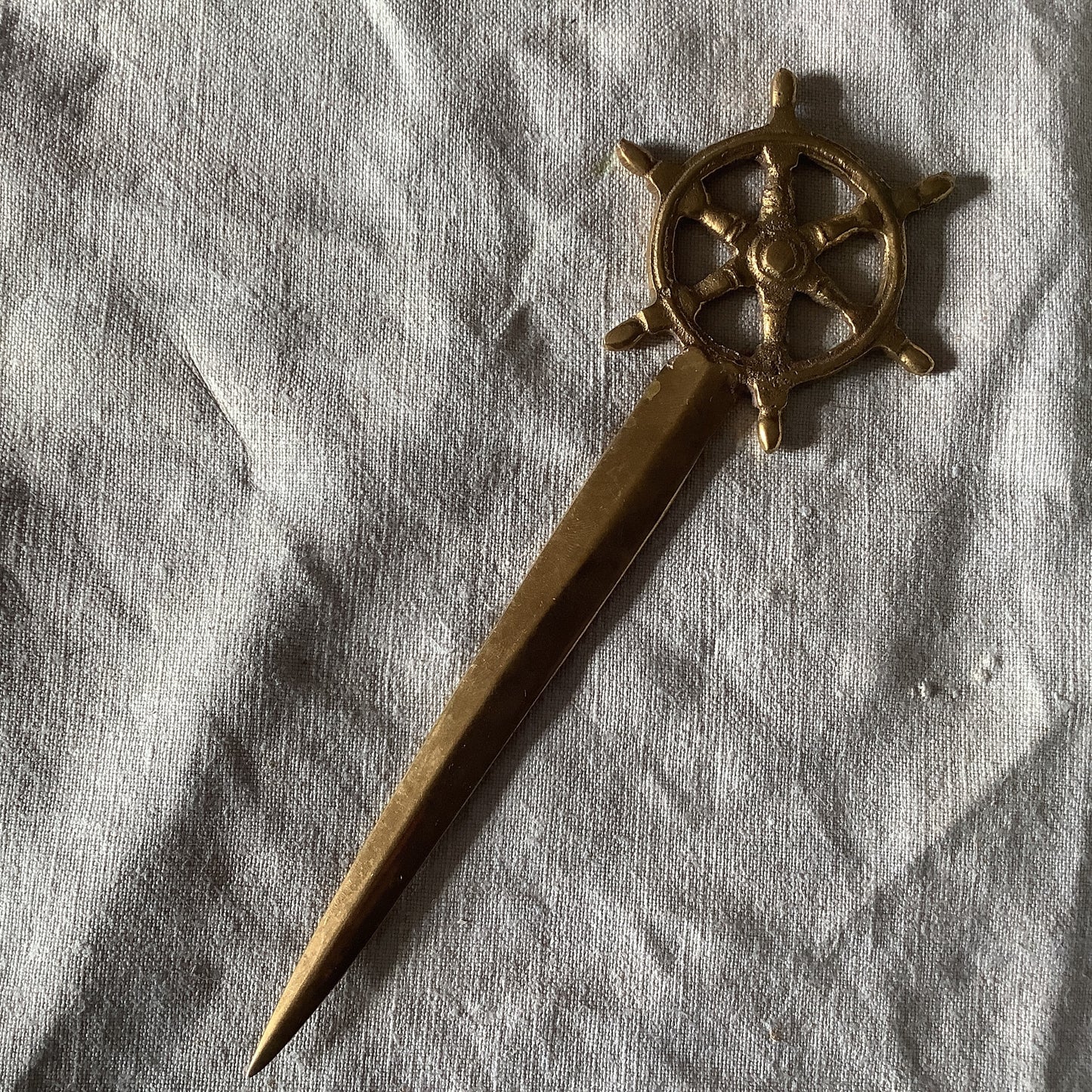 Vintage Antique 1930s Bronze Letter Opener Nautical Boat Wheel made in France