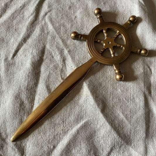 Vintage Antique 1930s Bronze Letter Opener Nautical Sailing Boat Wheel made in France