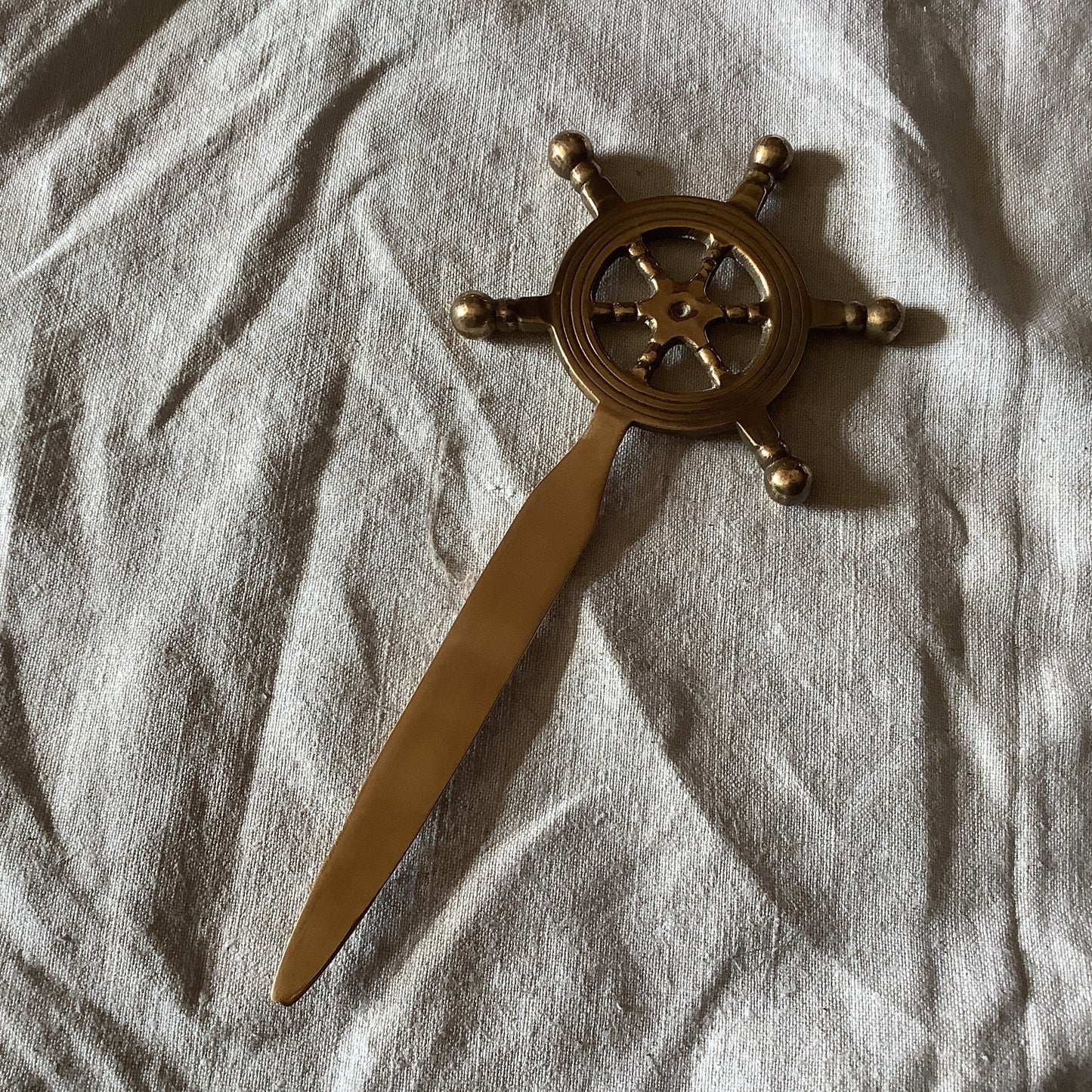 Vintage Antique 1930s Bronze Letter Opener Nautical Sailing Boat Wheel made in France