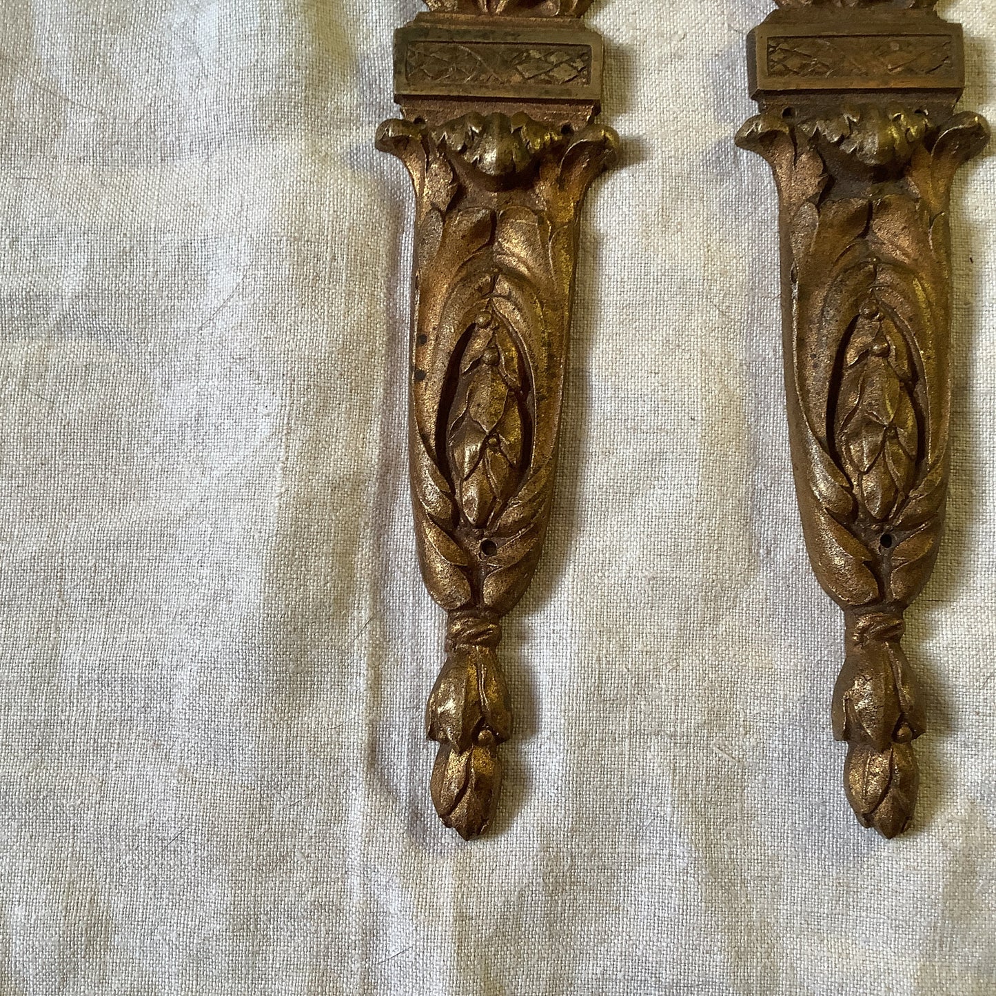 Antique French Ormolu Bras flames Decorative Hardware Furniture 1900s Two  pieces