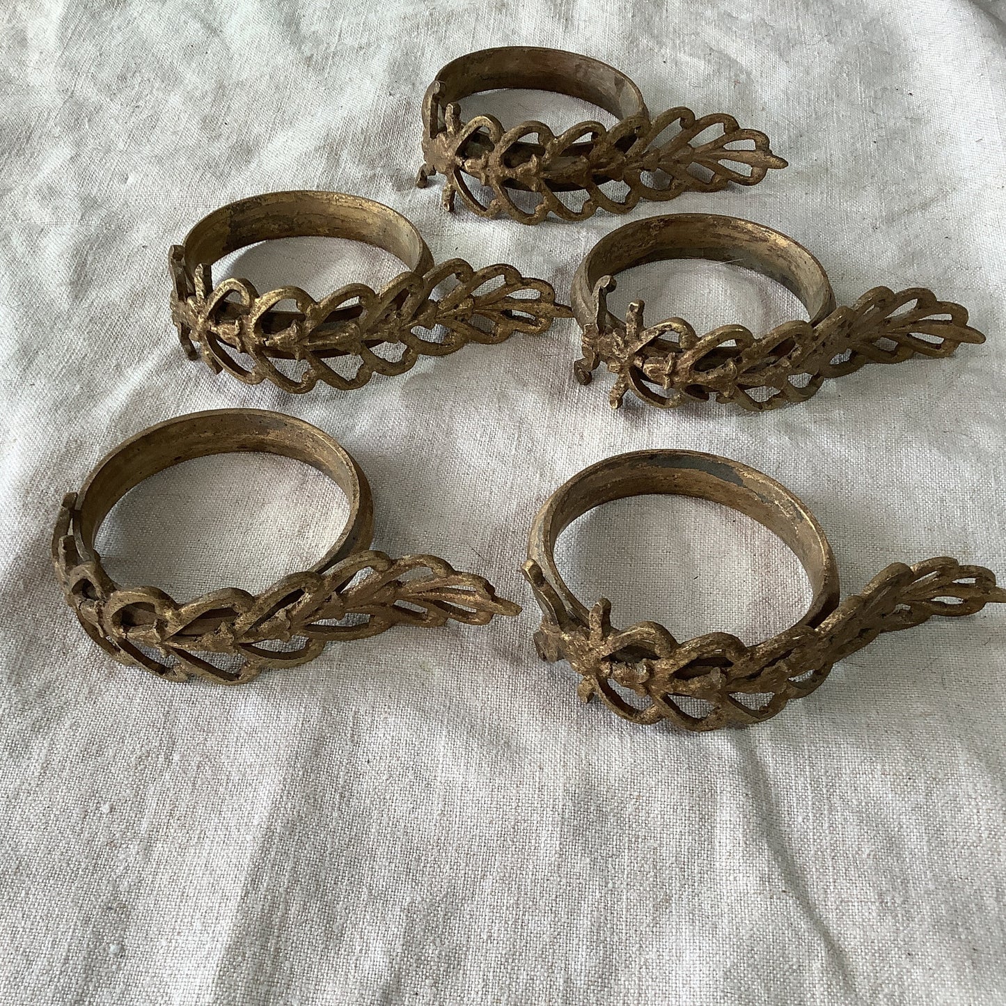 Antique French Brass Ormolu coloured Curtain Rings 1940s set of five (5) matching rings  Made in France Do not open