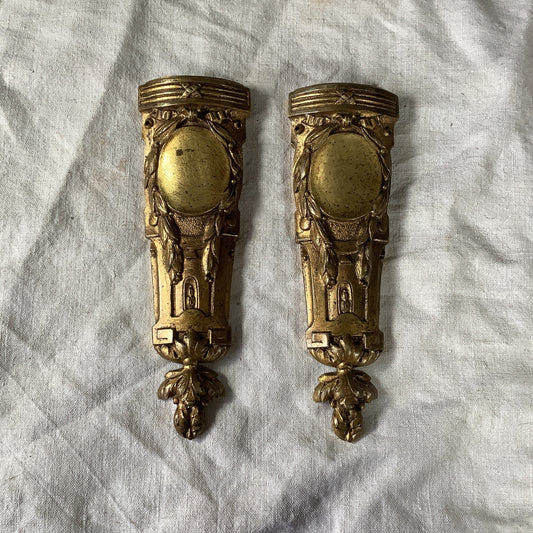 Antique French Ormolu Brass leaves Decorative Hardware Furniture 1900s Two  pieces