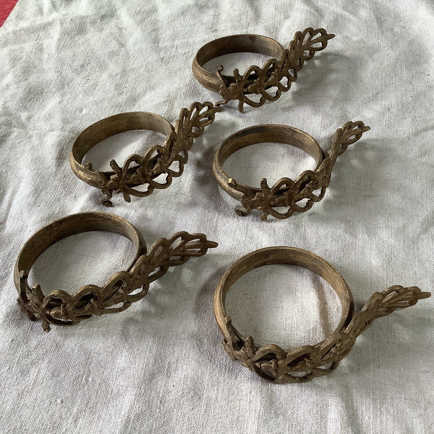 Antique French Brass Ormolu coloured Curtain Rings 1940s set of five (5) matching rings  Made in France Do not open