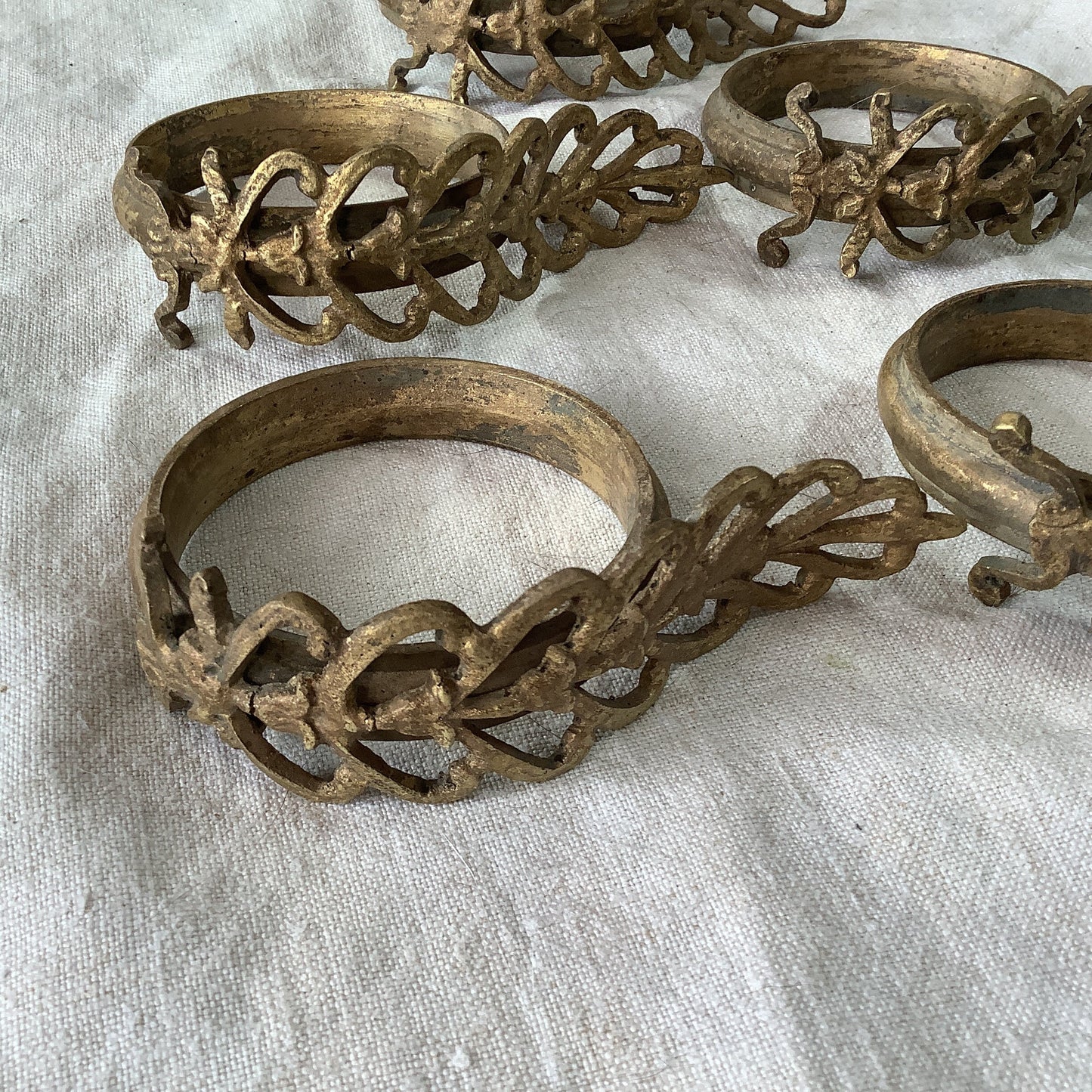 Antique French Brass Ormolu coloured Curtain Rings 1940s set of five (5) matching rings  Made in France Do not open