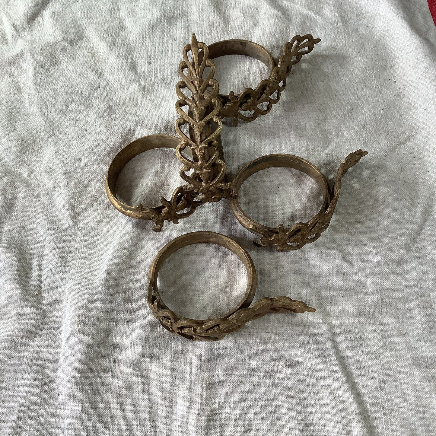 Antique French Brass Ormolu coloured Curtain Rings 1940s set of five (5) matching rings  Made in France Do not open