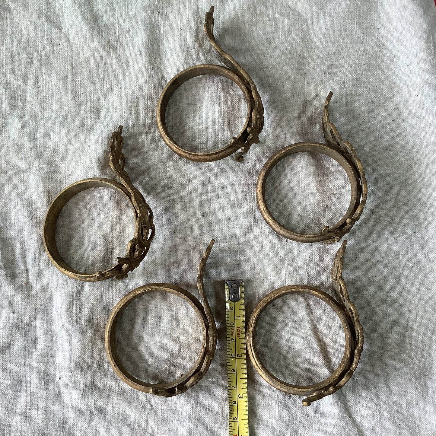 Antique French Brass Ormolu coloured Curtain Rings 1940s set of five (5) matching rings  Made in France Do not open