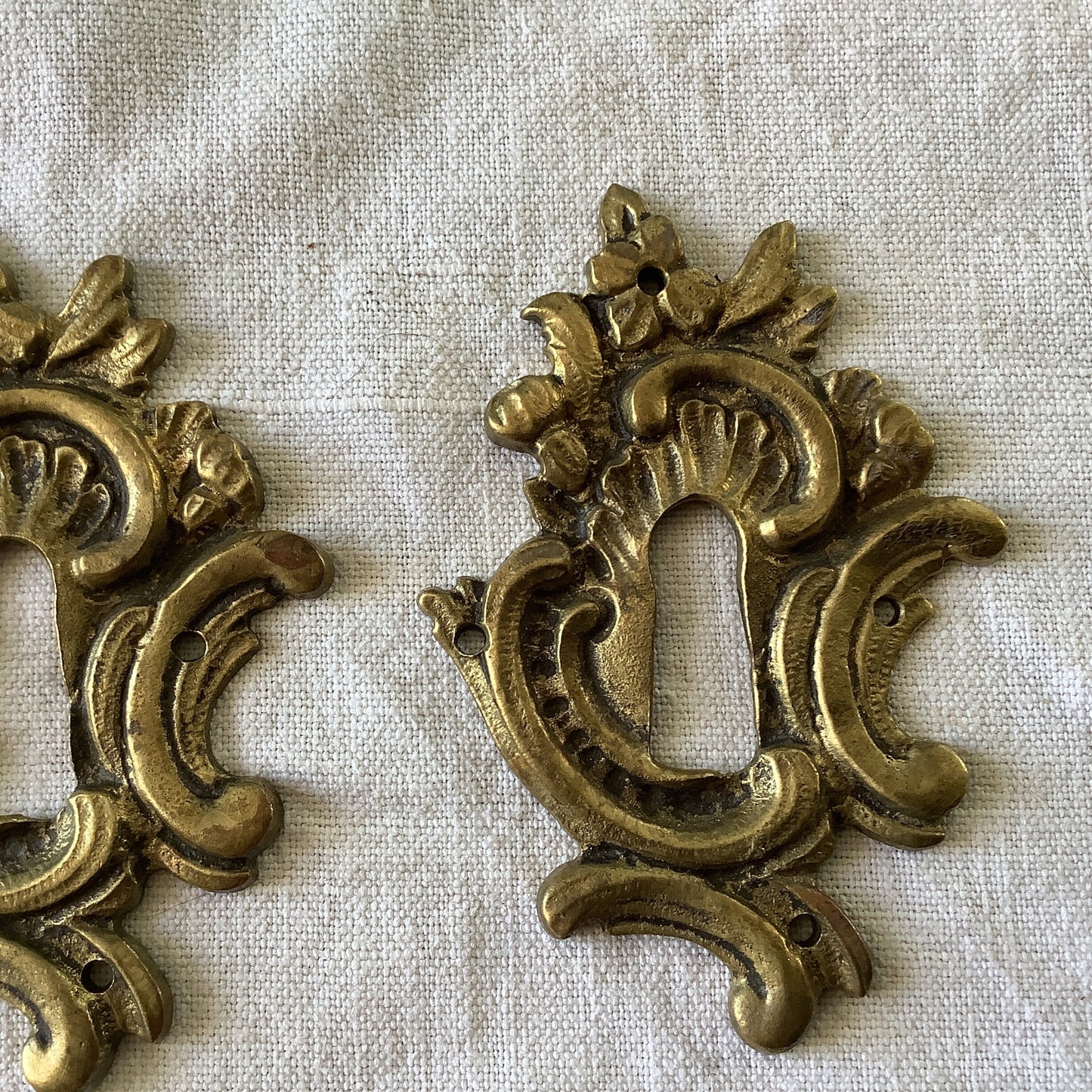 A set of Two matching Antique Brass Keyhole Cover made in France in the 1900s