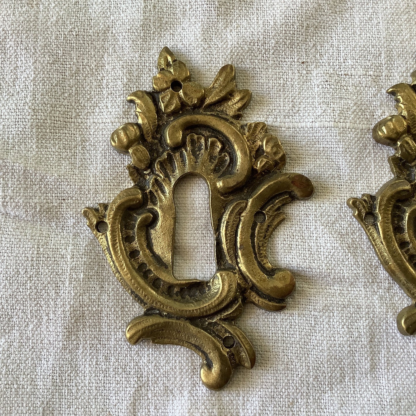 A set of Two matching Antique Brass Keyhole Cover made in France in the 1900s