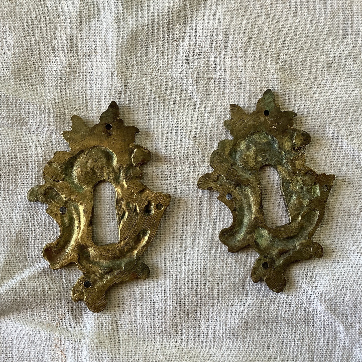 A set of Two matching Antique Brass Keyhole Cover made in France in the 1900s