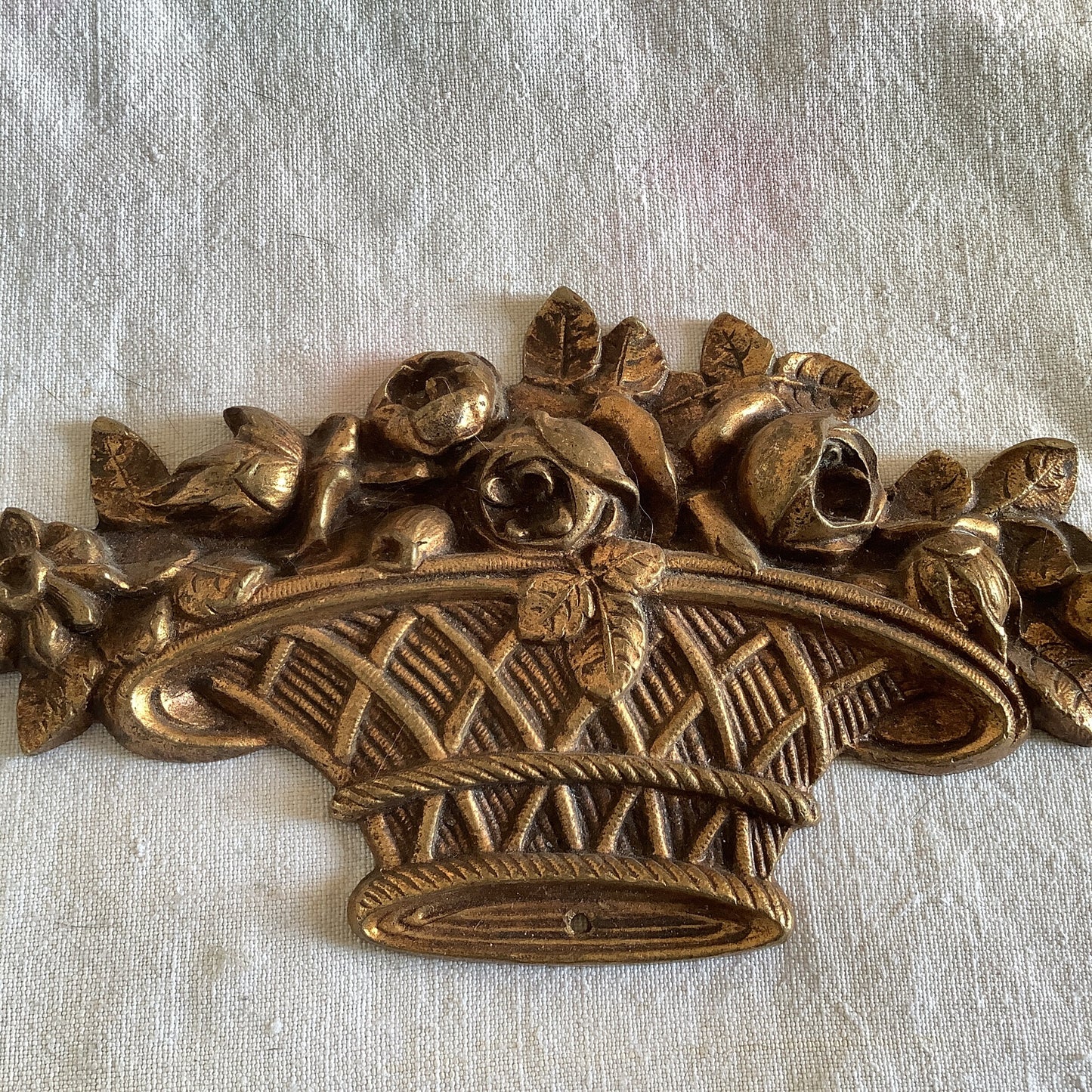 Antique French Brass Decorative Classical Hardware for Furniture 1900s One Piece made in France Classical Basket with Flowers