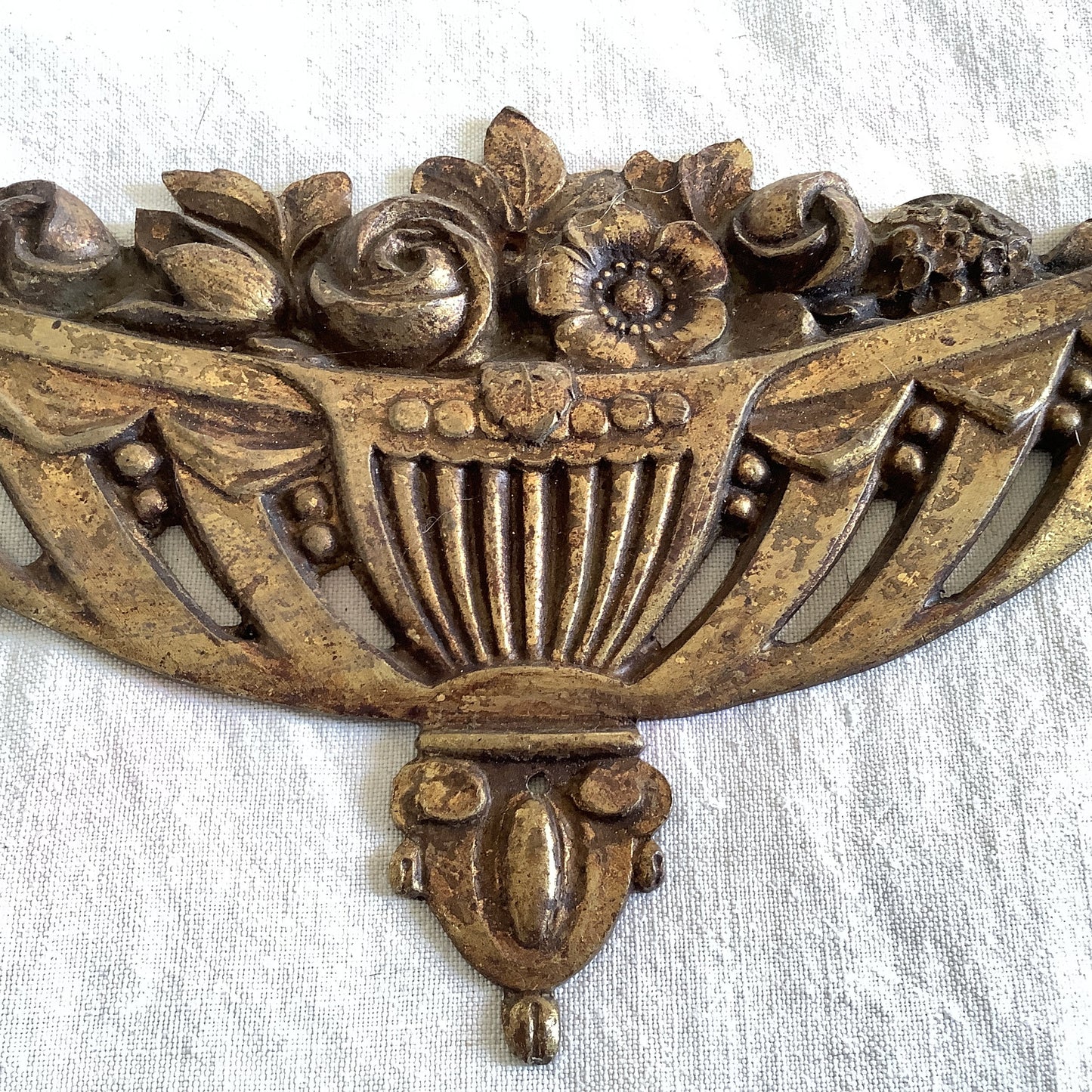 Antique French Brass Decorative Classical Hardware for Furniture 1900s One Piece made in France Classical vase with flowers