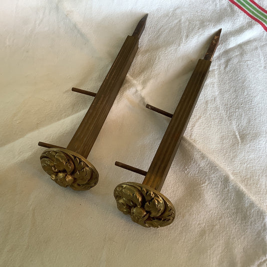 One pair of brass Antique 1920s large Classical French Curtain Tiebacks or curtain pole mounts made in France