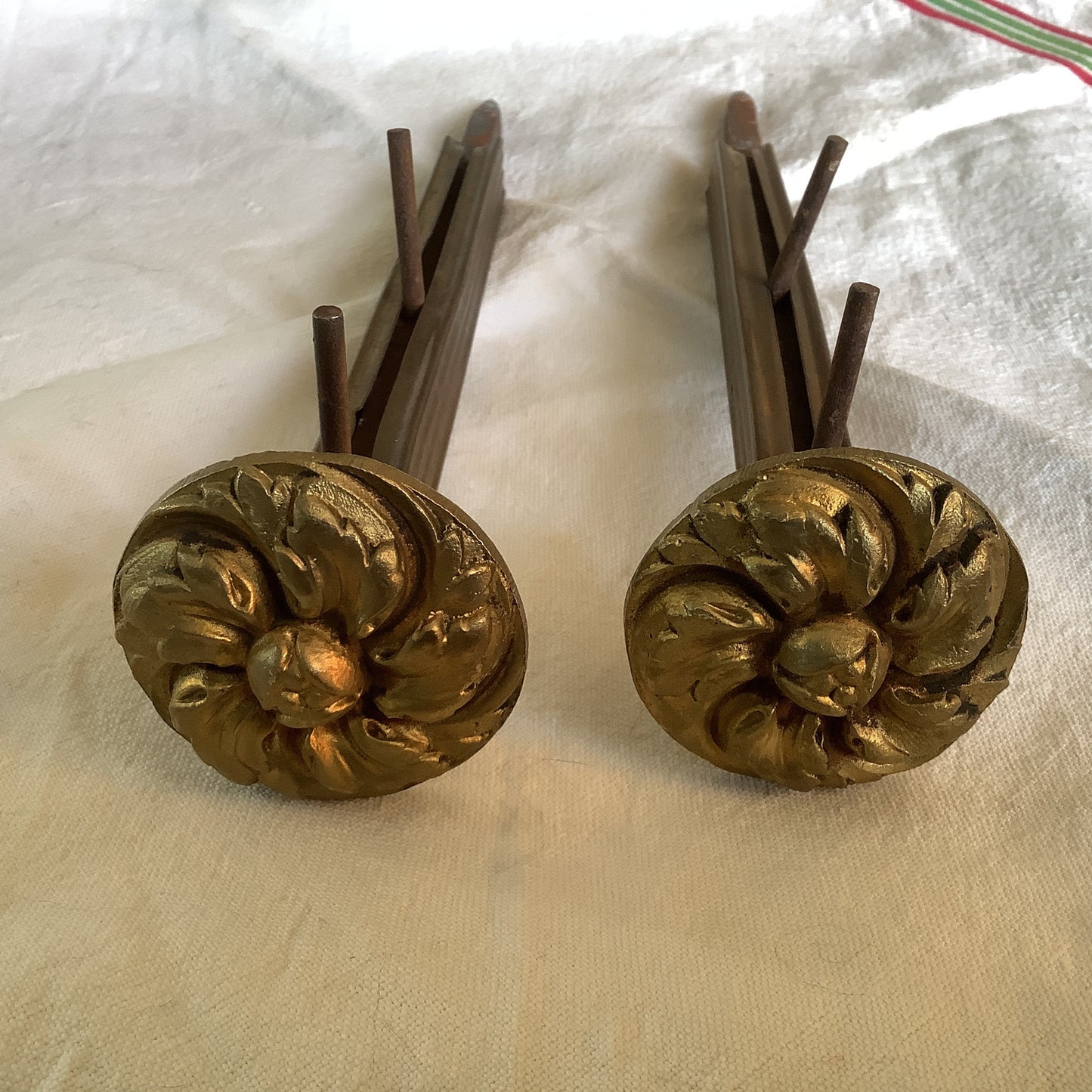 One pair of brass Antique 1920s large Classical French Curtain Tiebacks or curtain pole mounts made in France