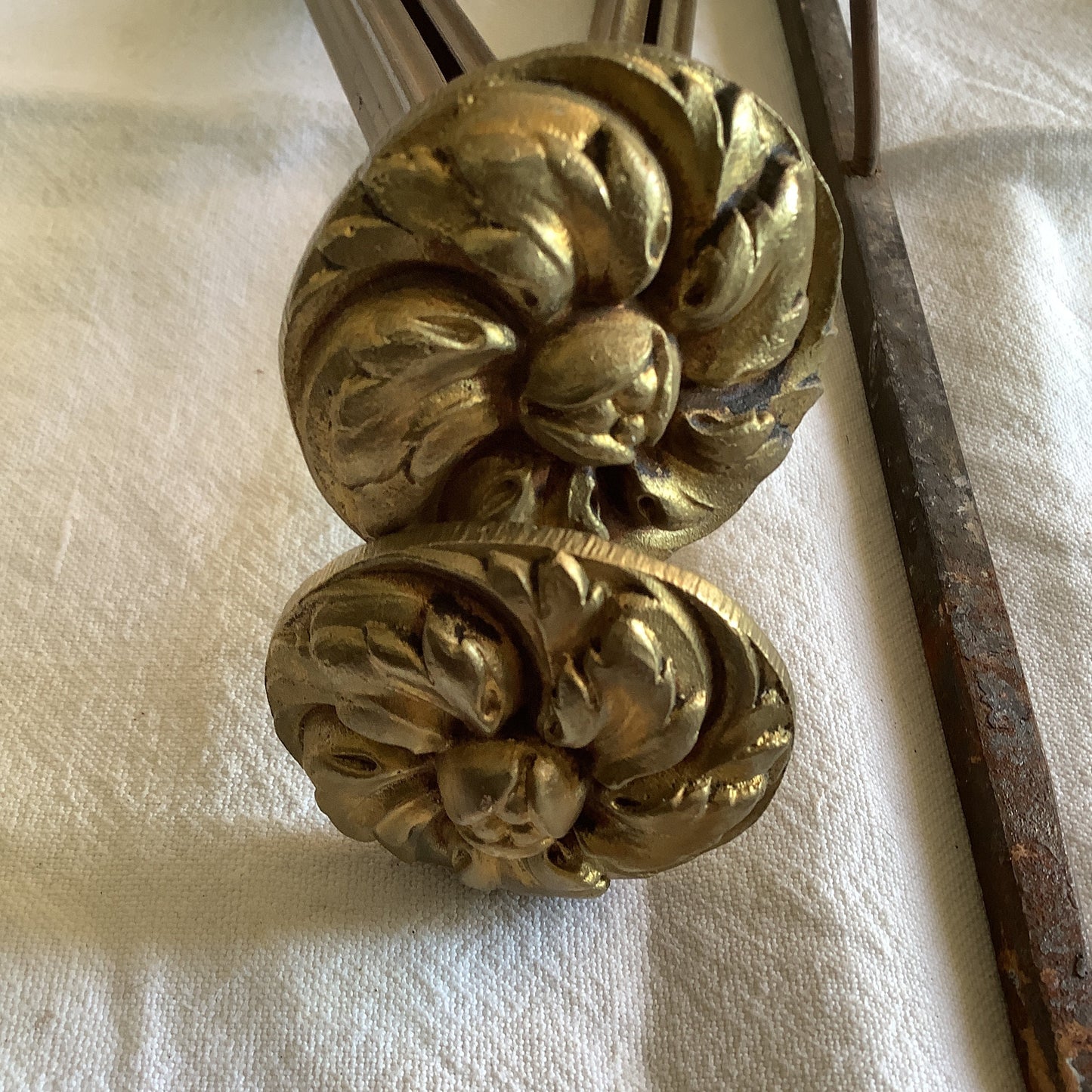 One pair of brass Antique 1920s large Classical French Curtain Tiebacks or curtain pole mounts made in France